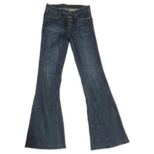CARMAR Womens Size 26 Flare Jeans Y2K High Rise Raw Hem Flare Leg‎ Dark Denim